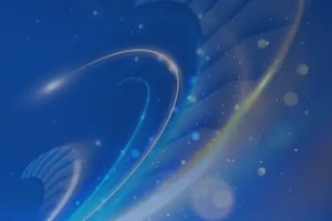 blue graphic background with light beams